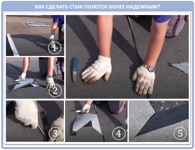 Как сделать стык полотен рубероида на углах?